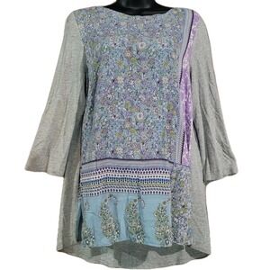 J Jill Floral Front Tunic Size Medium 3/4 Sleeve Boat Neck Lightweight Mature